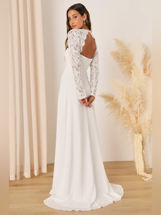 Lulus Dresses & Skirts - Lulu's White Long Sleeve Lace Back Wedding Dress
